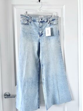 NWT FRAME Le Palazzo Crop Jeans 32 High Rise Wide Leg Light Wash Raw Hem